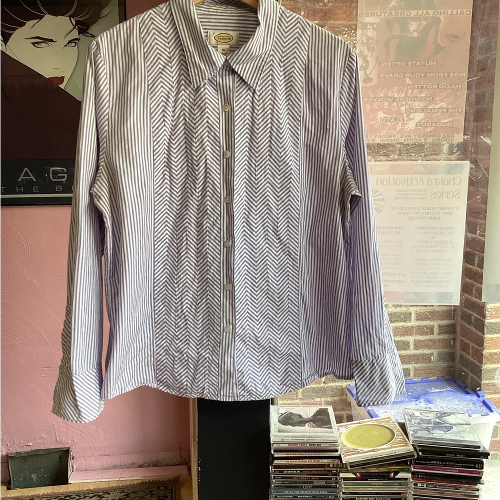 Talbots Women's Purple and White Striped Button-Down Shirt - Picture 1 of 5
